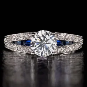 0.80ct CERTIFIED E SI2 DIAMOND ENGAGEMENT RING SAPPHIRE VINTAGE STYLE ART DECO