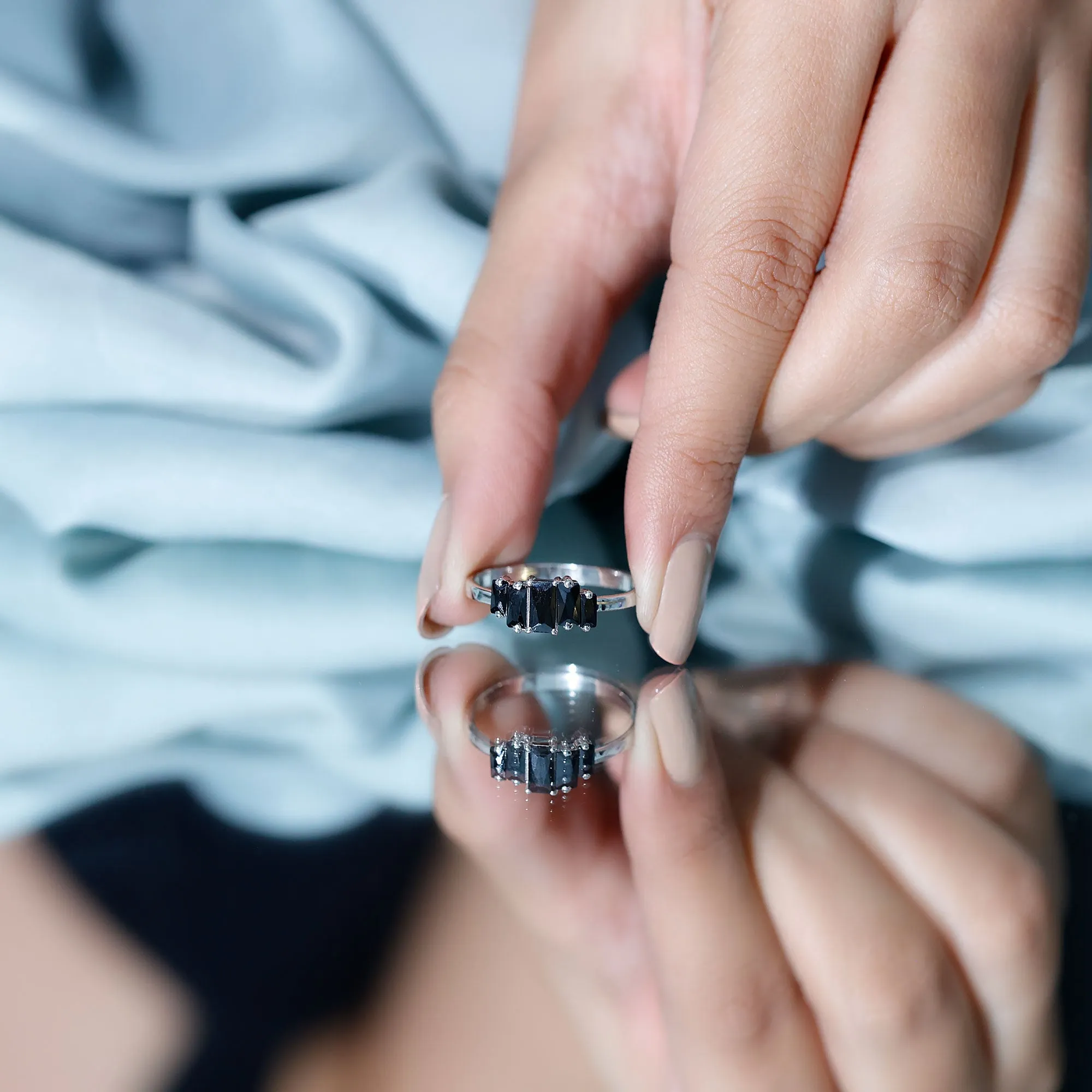 1 Carat Baguette Black Onyx Five Stone Ring in Gold