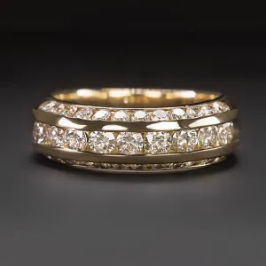 1 CARAT DIAMOND COCKTAIL BAND 3 ROW STACKING 14k YELLOW GOLD NATURAL ROUND CUT