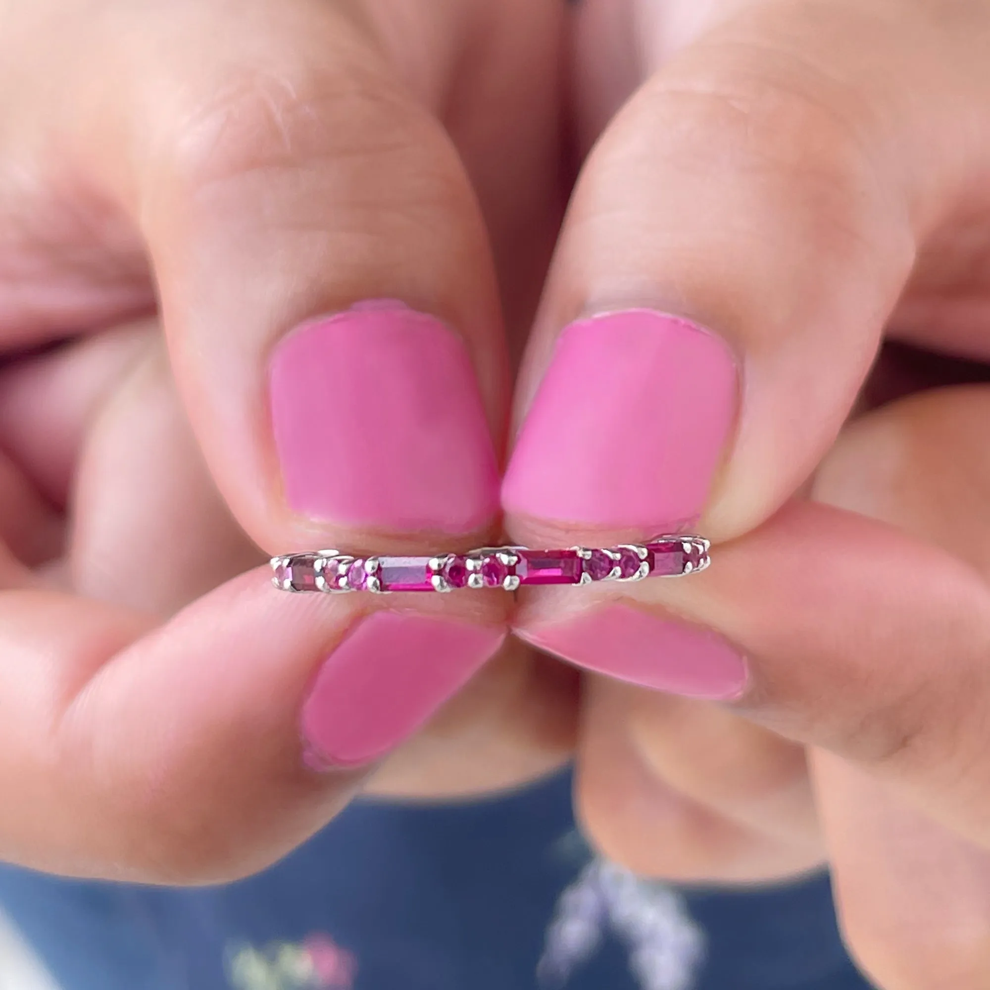 1 CT Baguette and Round Created Ruby Full Eternity Ring