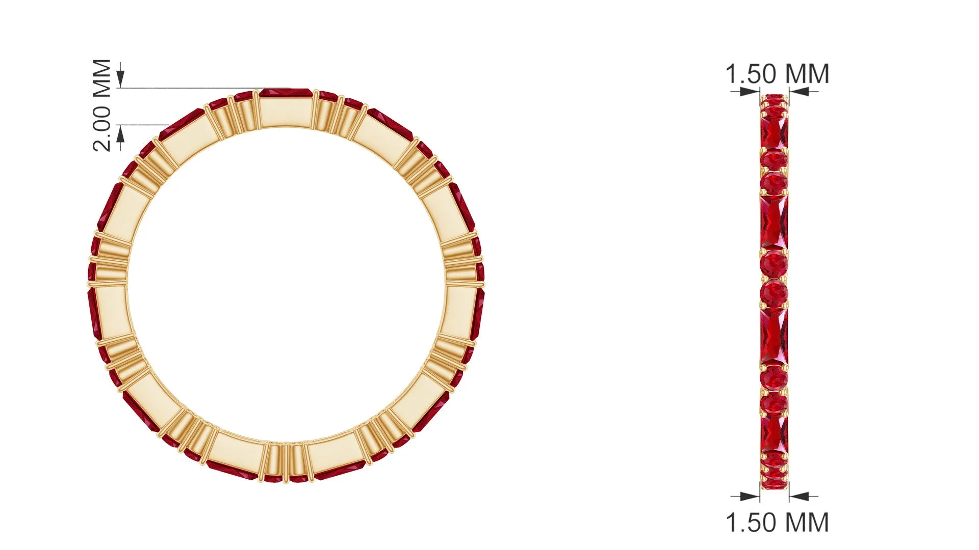 1 CT Baguette and Round Created Ruby Full Eternity Ring