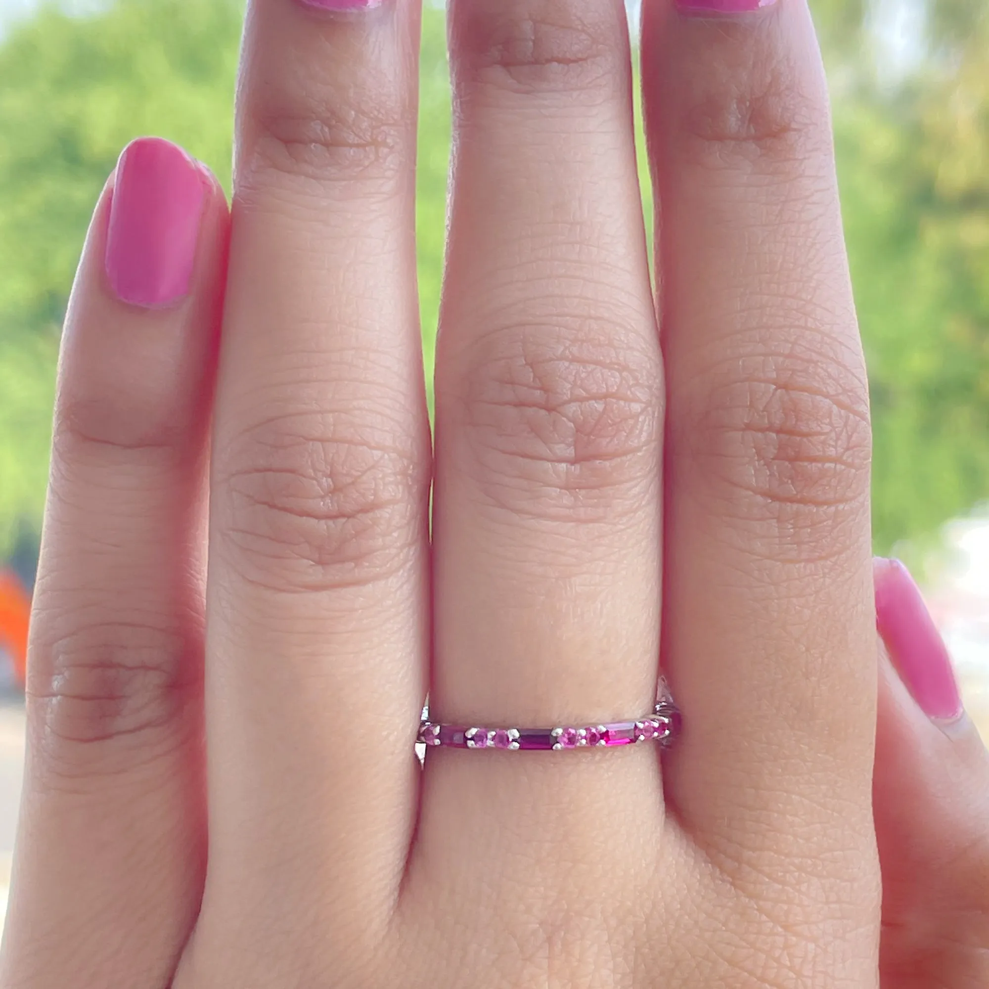 1 CT Baguette and Round Created Ruby Full Eternity Ring