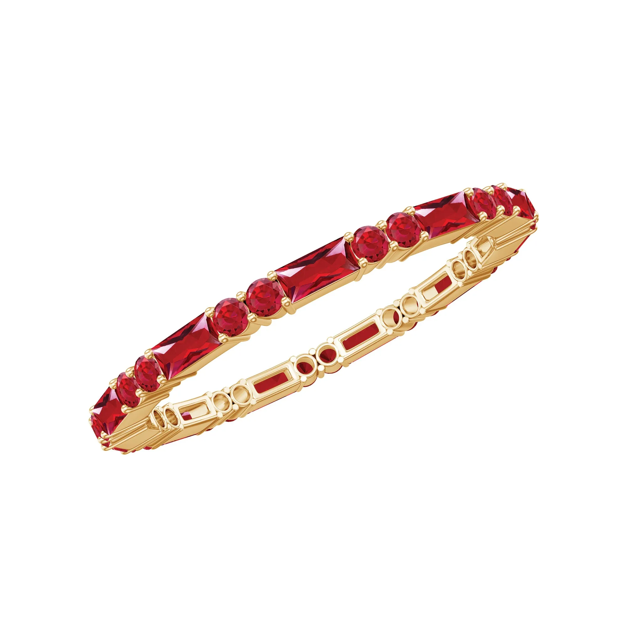 1 CT Baguette and Round Created Ruby Full Eternity Ring