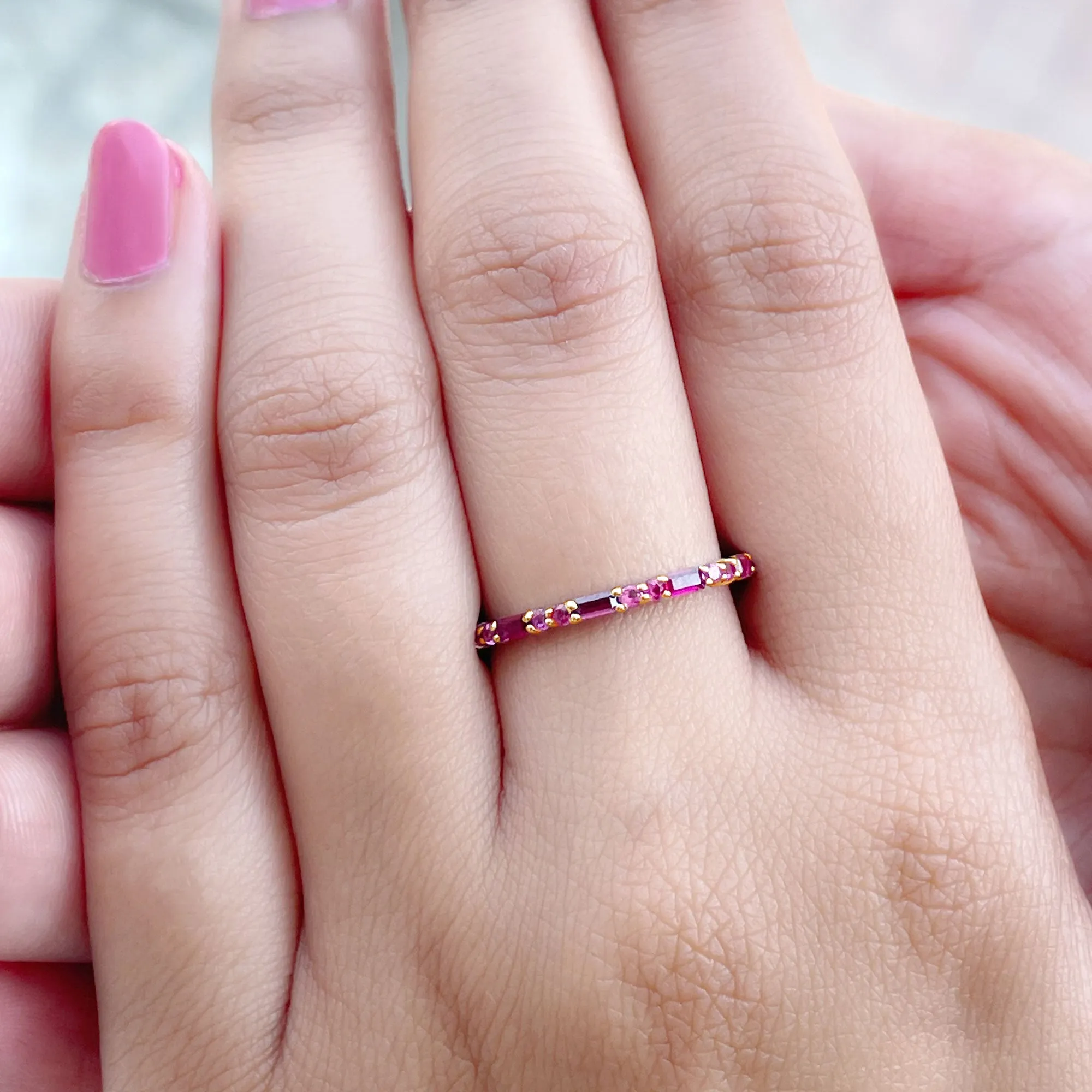 1 CT Baguette and Round Created Ruby Full Eternity Ring