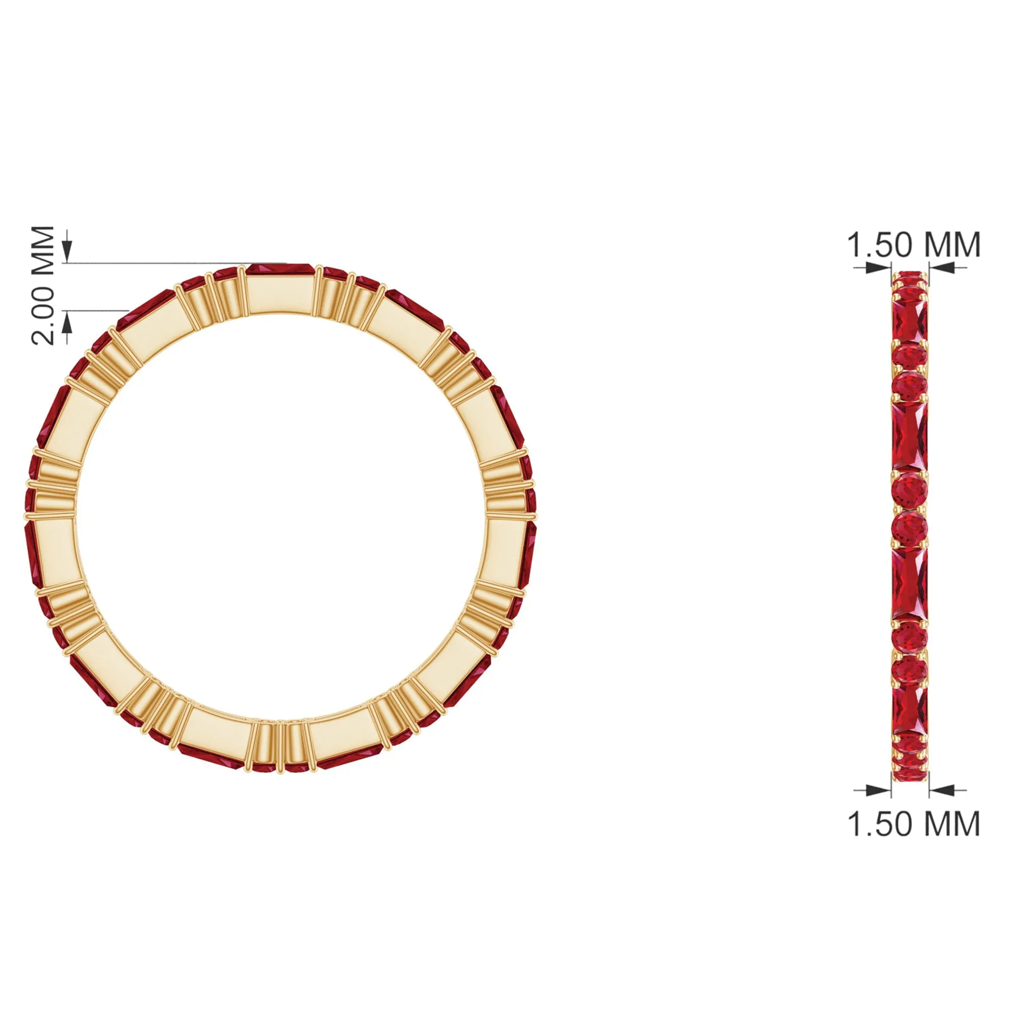 1 CT Baguette and Round Created Ruby Full Eternity Ring