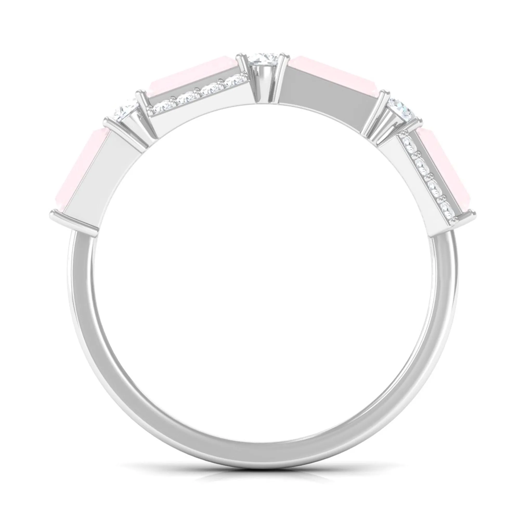 1 CT Designer Rose Quartz Half Eternity Ring with Diamond