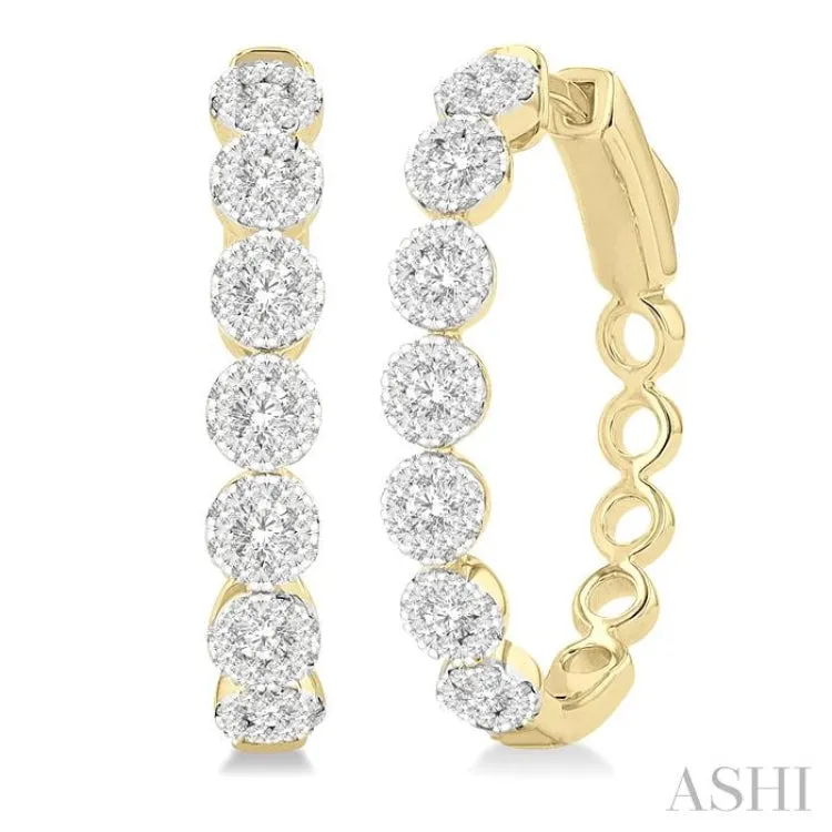 1 Ctw Round Cut Lovebright Diamond Hoop Earrings in 14K Yellow and White Gold