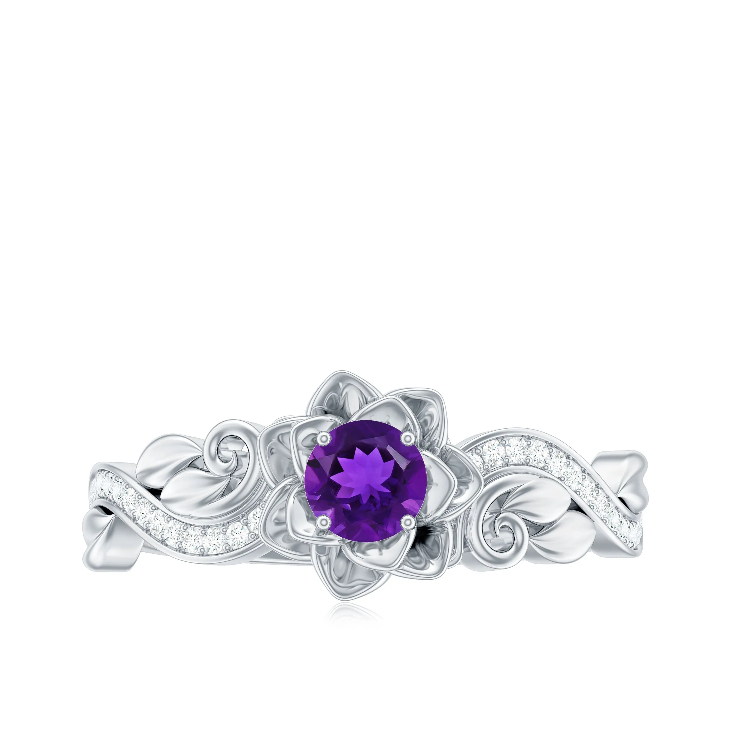 1/2 CT Floral Inspired Amethyst and Diamond Engagement Ring