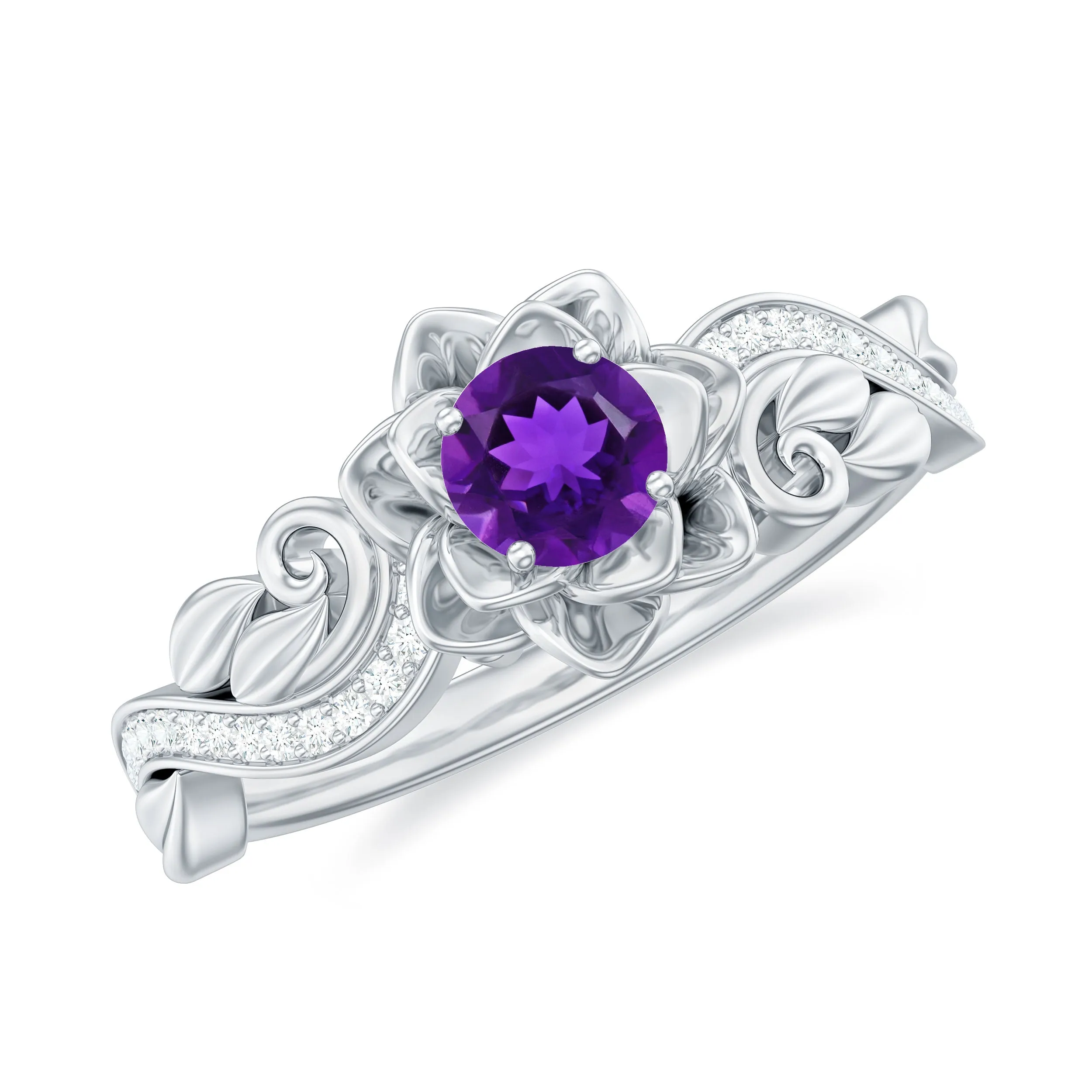 1/2 CT Floral Inspired Amethyst and Diamond Engagement Ring