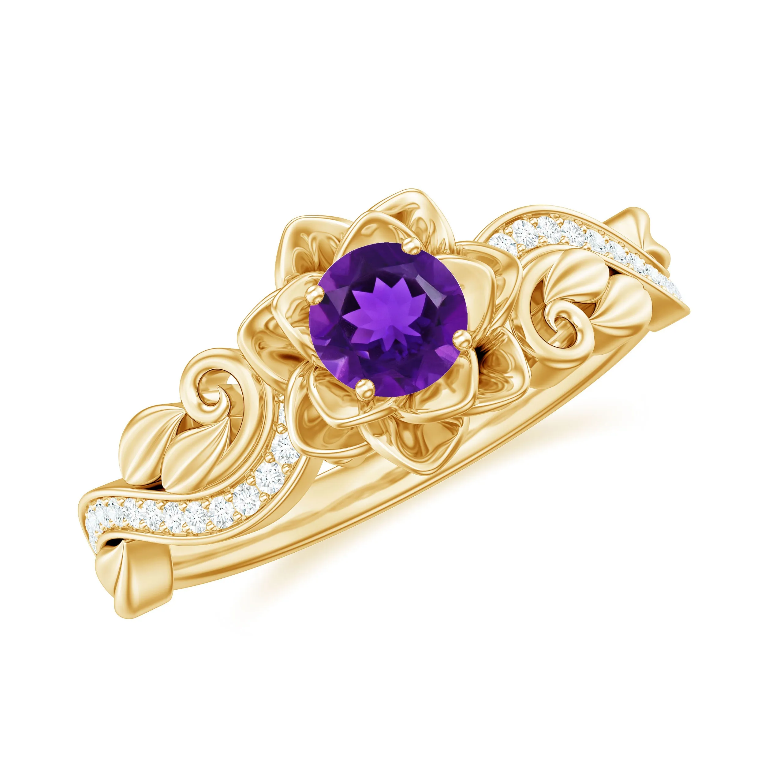 1/2 CT Floral Inspired Amethyst and Diamond Engagement Ring