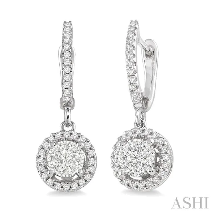 1/2 Ctw Lovebright Round Cut Diamond Earrings in 14K White Gold