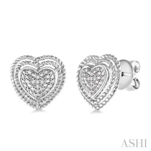 1/20 Ctw Single Cut Diamond Heart Earrings in Sterling Silver