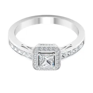 1.25 Ct Halo Solitaire Ring with Princess Cut Diamond Side Stone