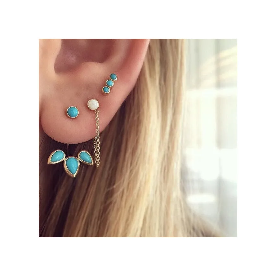 14k 3 Turquoise Bezel Studs