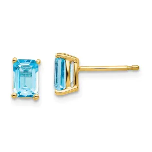 14k 6x4mm Emerald Cut Blue Topaz Earrings