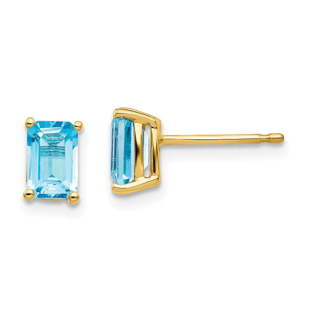 14k 6x4mm Emerald Cut Blue Topaz Earrings