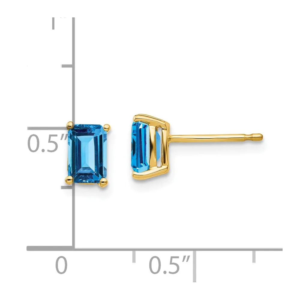 14k 6x4mm Emerald Cut Blue Topaz Earrings