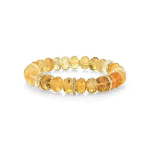 14k Citrine Beaded Bracelet with 3 Diamond Rondelles - 10mm