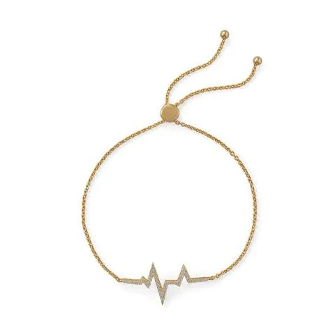 14K Gold Plated CZ Heartbeat Friendship Bolo Bracelet