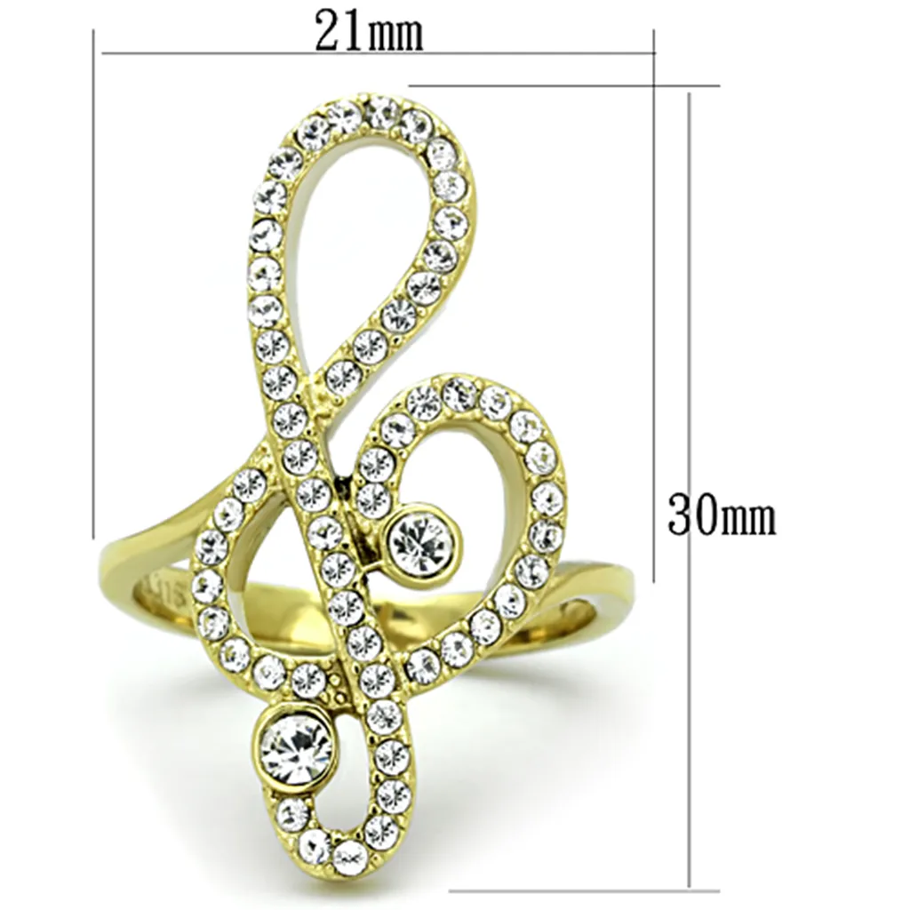 14K Gold Plated Stainless Steel Crystal Musical Note Fashion Ring Womens Size 5-10