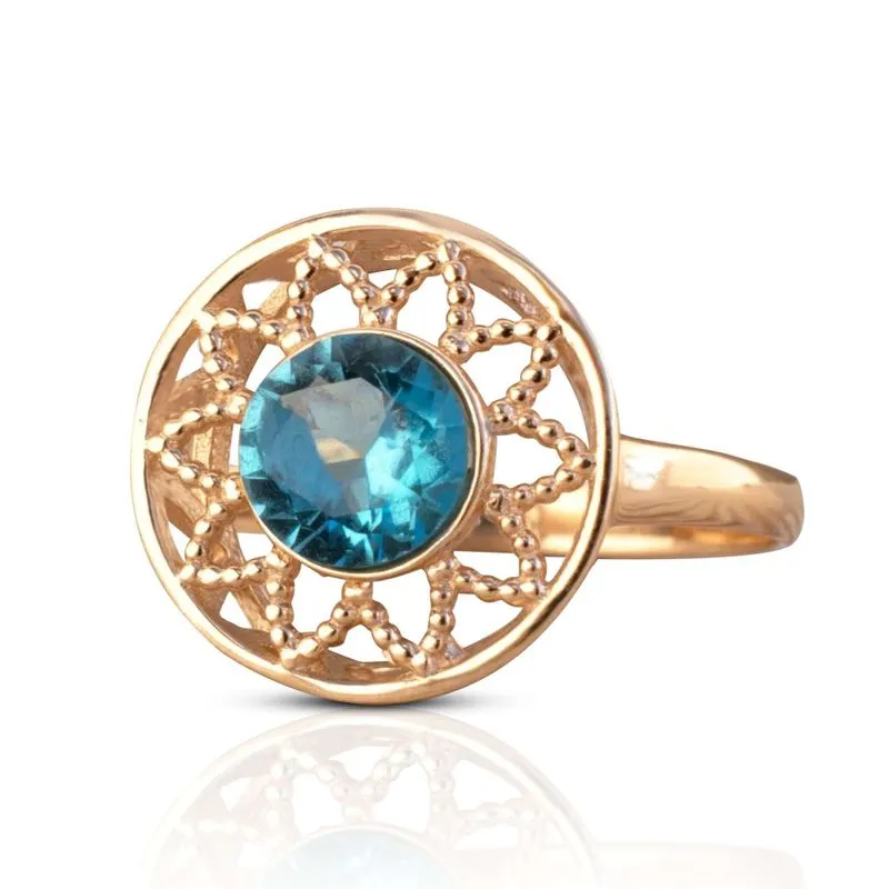 14K Rose Gold Round Blue Topaz 6mm Ring