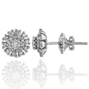 14K Solid White Gold Diamond Stud Earrings 1.02  Ctw