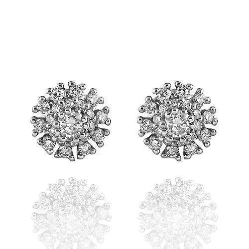 14K Solid White Gold Diamond Stud Earrings 1.02  Ctw