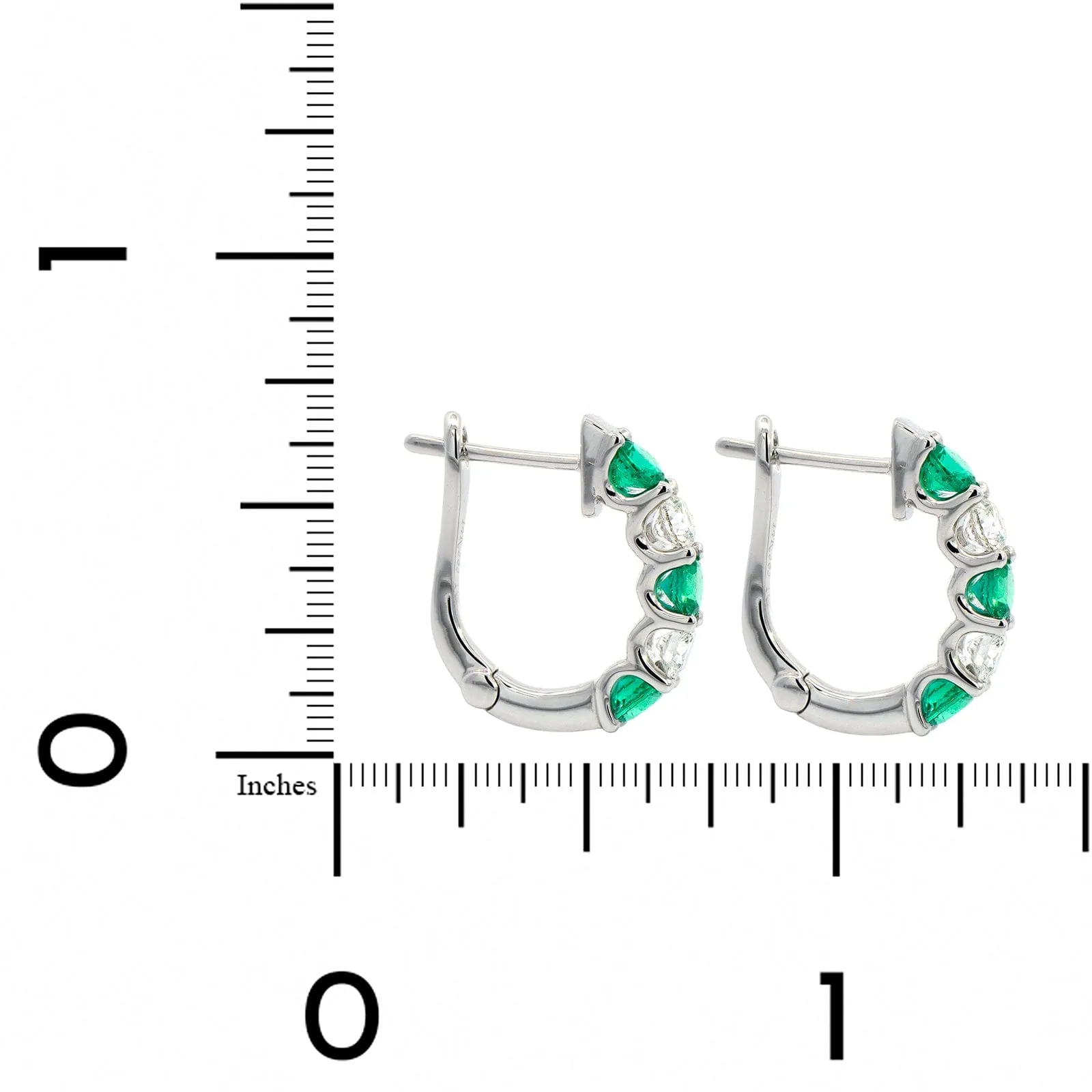 14K White Gold Alternating Diamond & Emerald Huggie Earrings