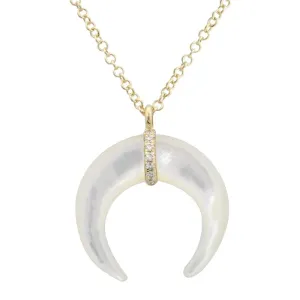 14K Yellow Gold Diamond Crescent Shell Necklace