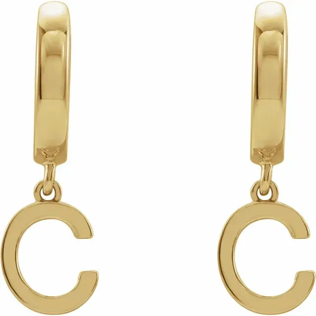 14K Yellow Gold Initial C Hinged Huggie Earring