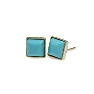 14K Yellow Gold Square Turquoise 6X6mm Stud Earrings