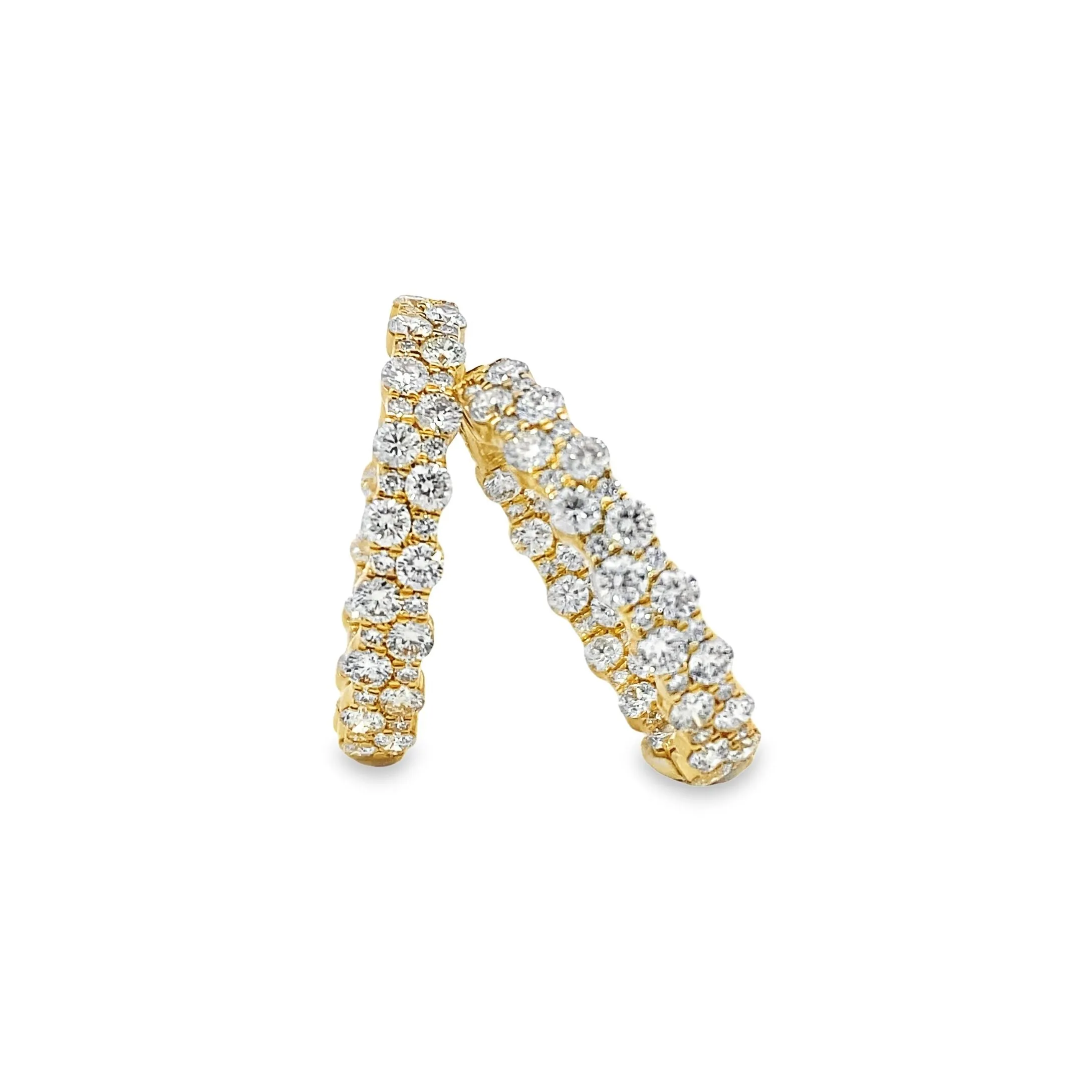 14K Yellow Gold Two-Row Inside Out Diamond Hoops