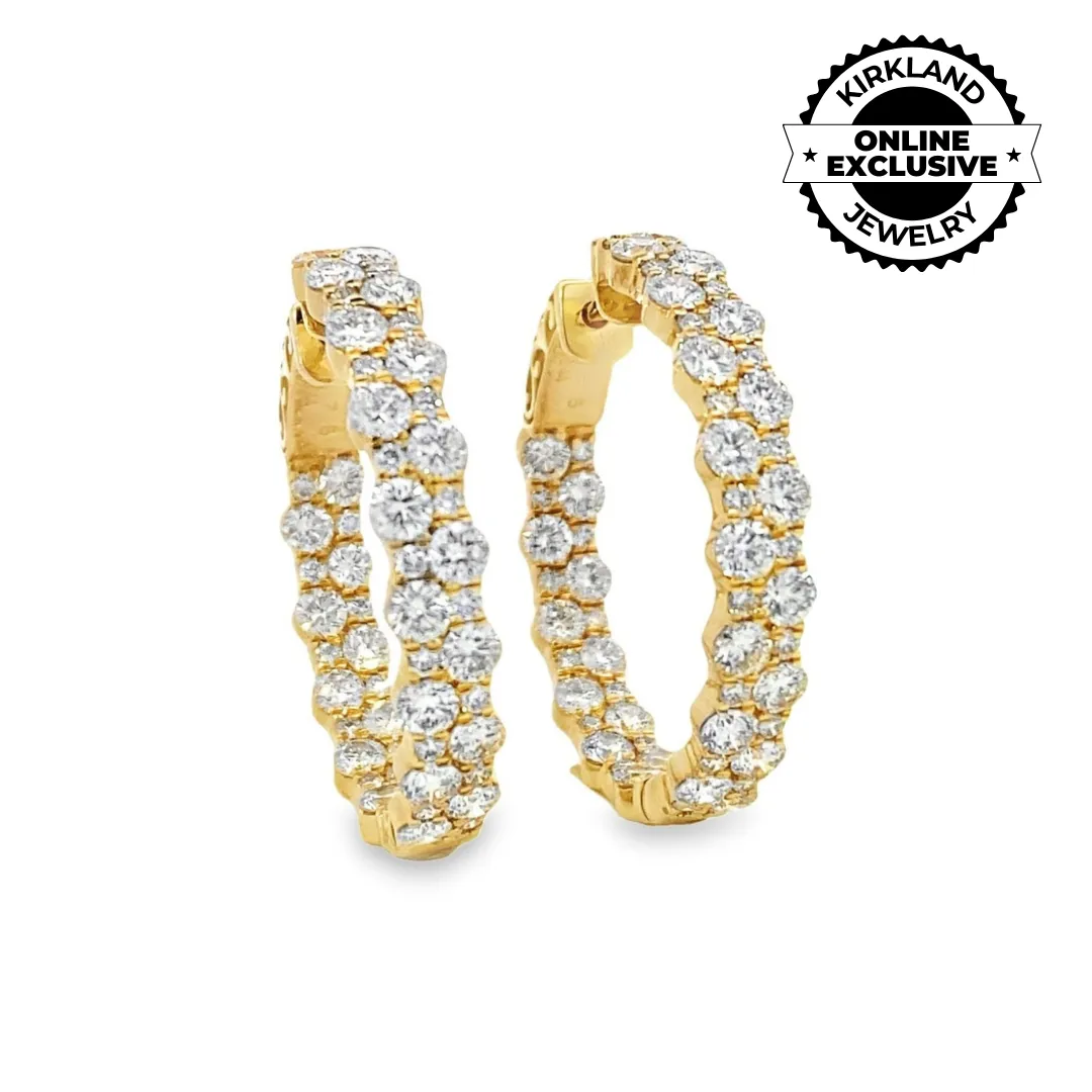 14K Yellow Gold Two-Row Inside Out Diamond Hoops