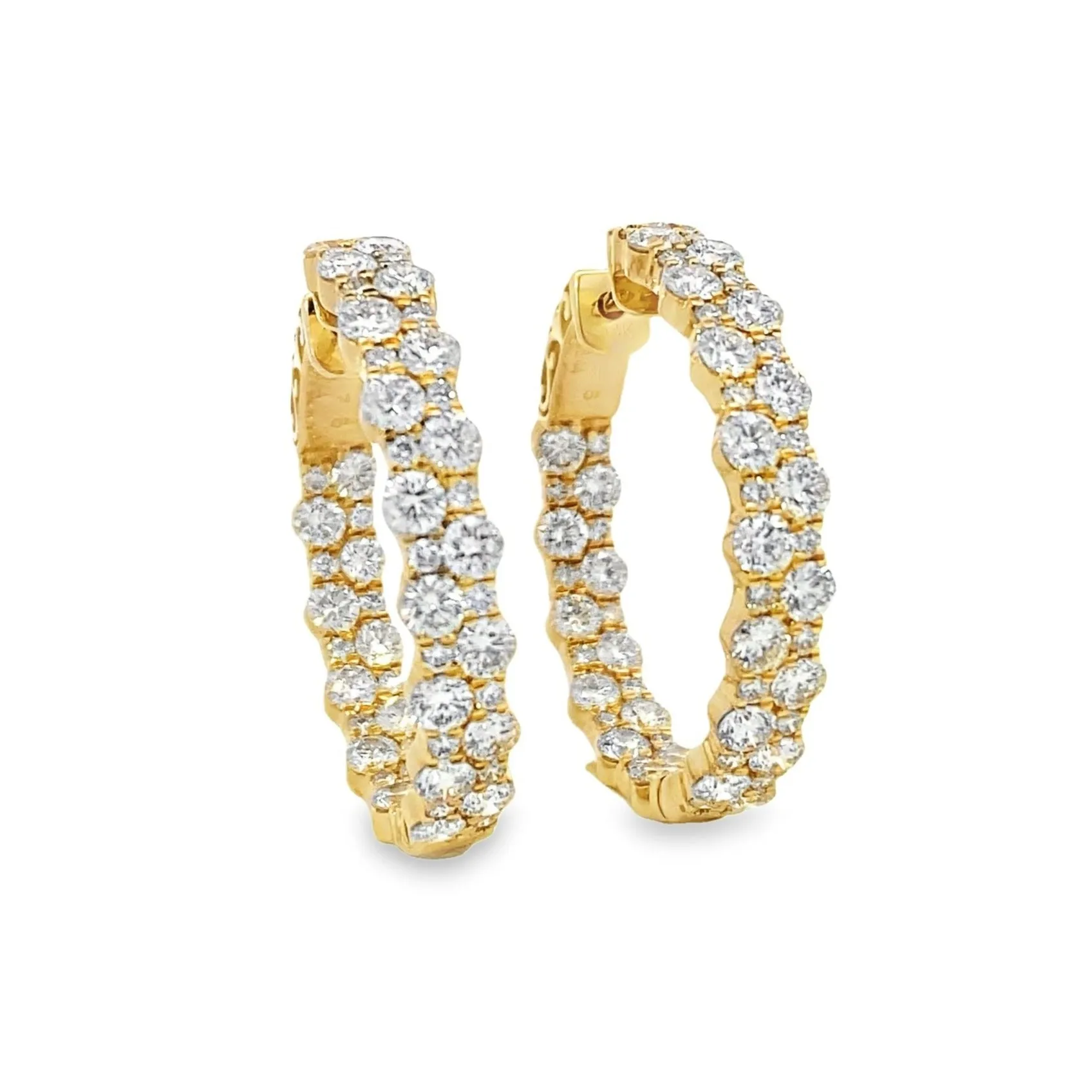 14K Yellow Gold Two-Row Inside Out Diamond Hoops