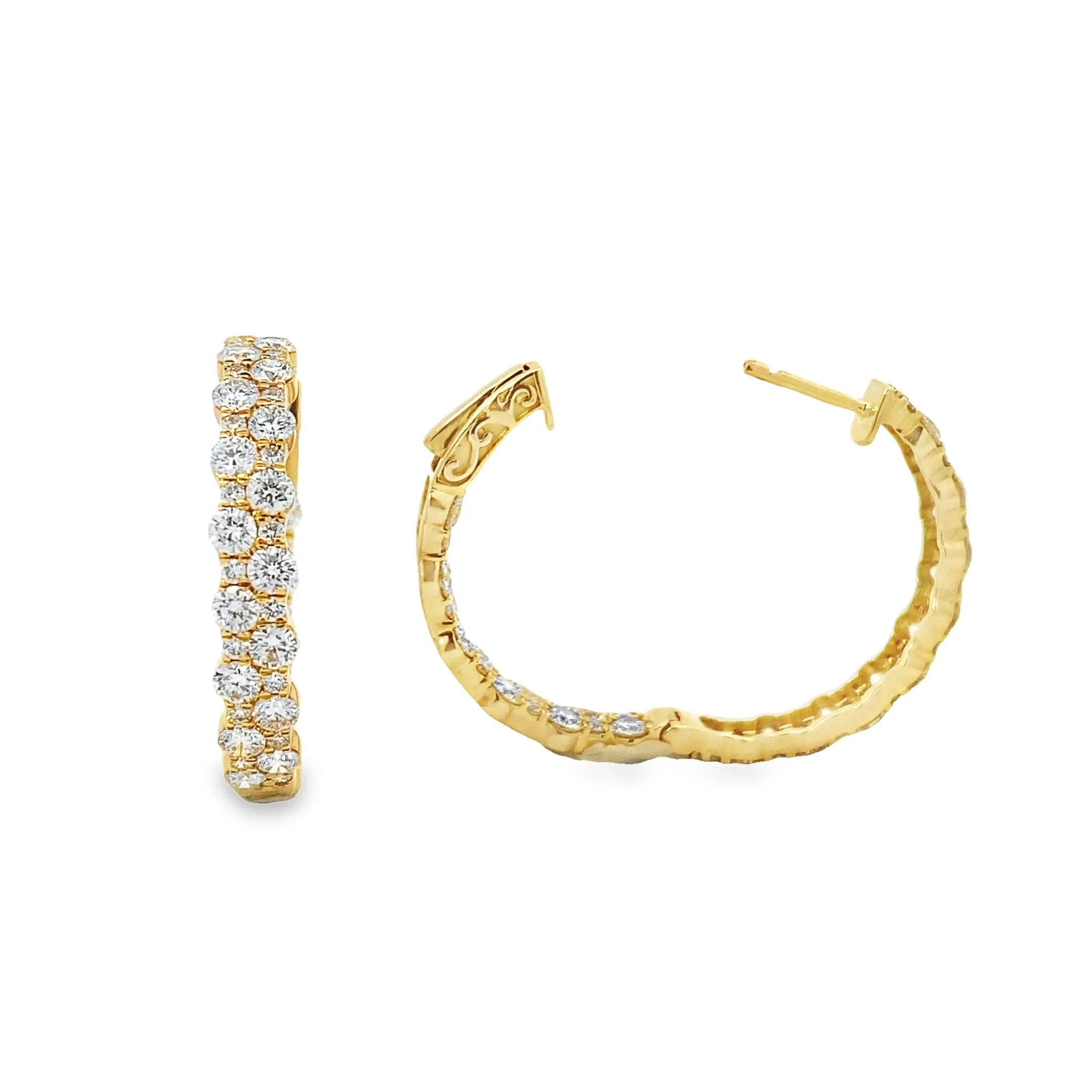 14K Yellow Gold Two-Row Inside Out Diamond Hoops