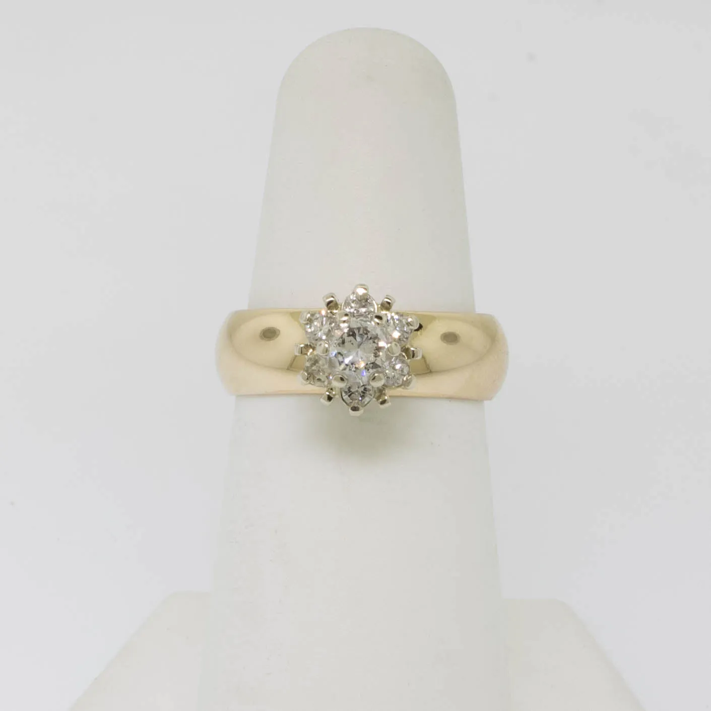 14K Yellow Gold Wide Band Cluster Ring 0.59CTW Finger-Size 6 (Estate Jewelry)