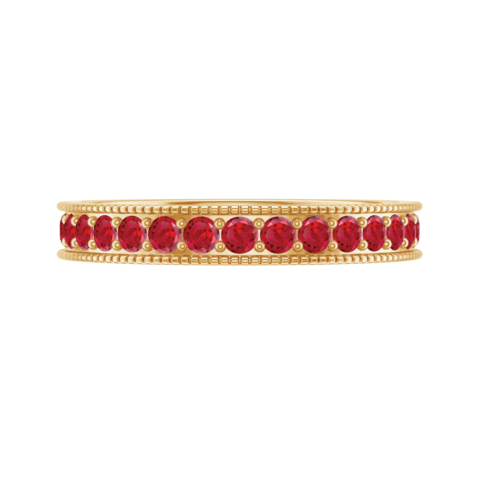 1.50 CT Created Ruby Eternity Band Ring with Gold Milgrain Details