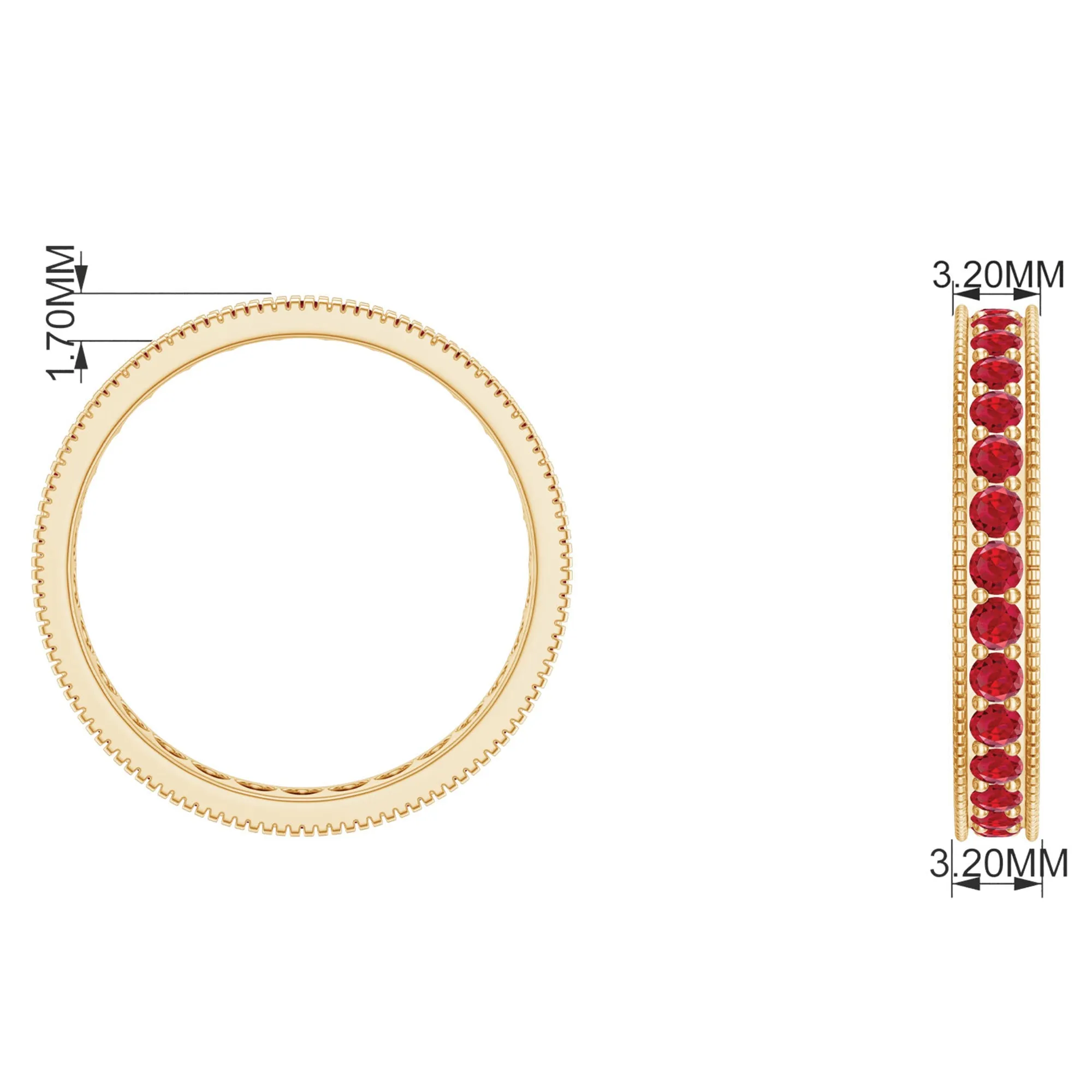 1.50 CT Created Ruby Eternity Band Ring with Gold Milgrain Details