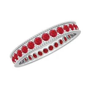 1.50 CT Created Ruby Eternity Band Ring with Gold Milgrain Details