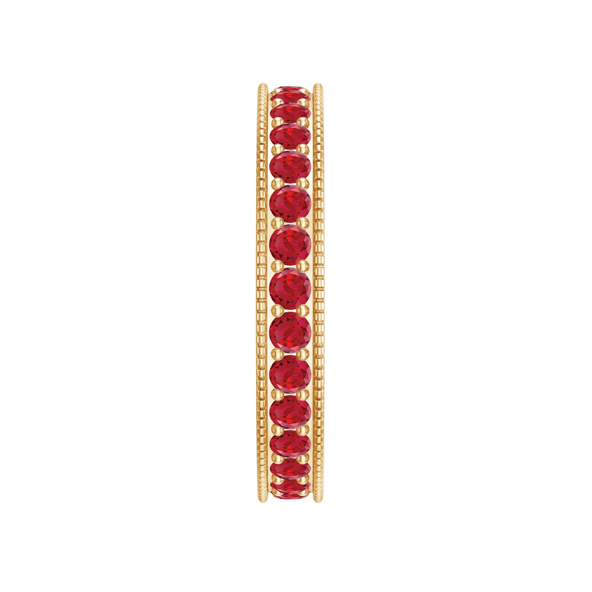 1.50 CT Created Ruby Eternity Band Ring with Gold Milgrain Details