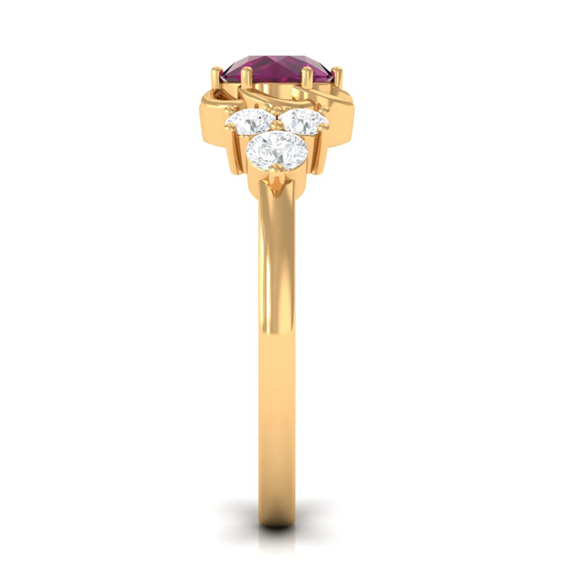 1.50 CT Natural Rhodolite Flower Ring with Diamond Trio