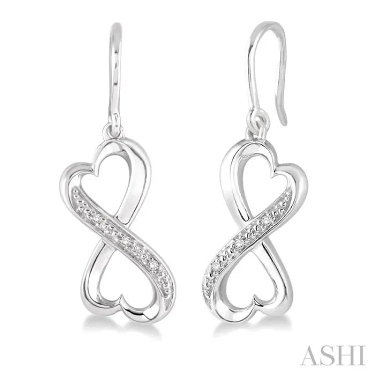 1/50 Ctw Heart Shape Round Cut Diamond Infinity Earrings in Sterling Silver