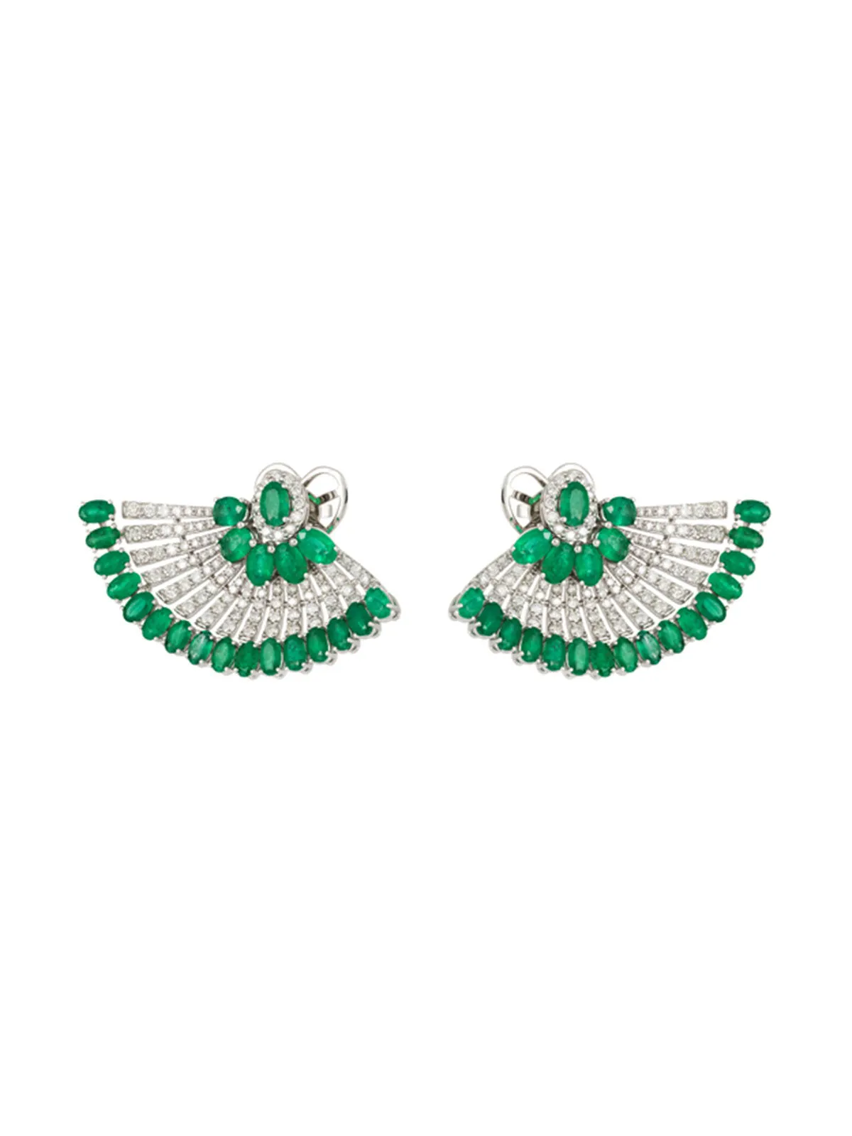 15.44ct Diamond Emerald 18K Gold Fanned Earrings