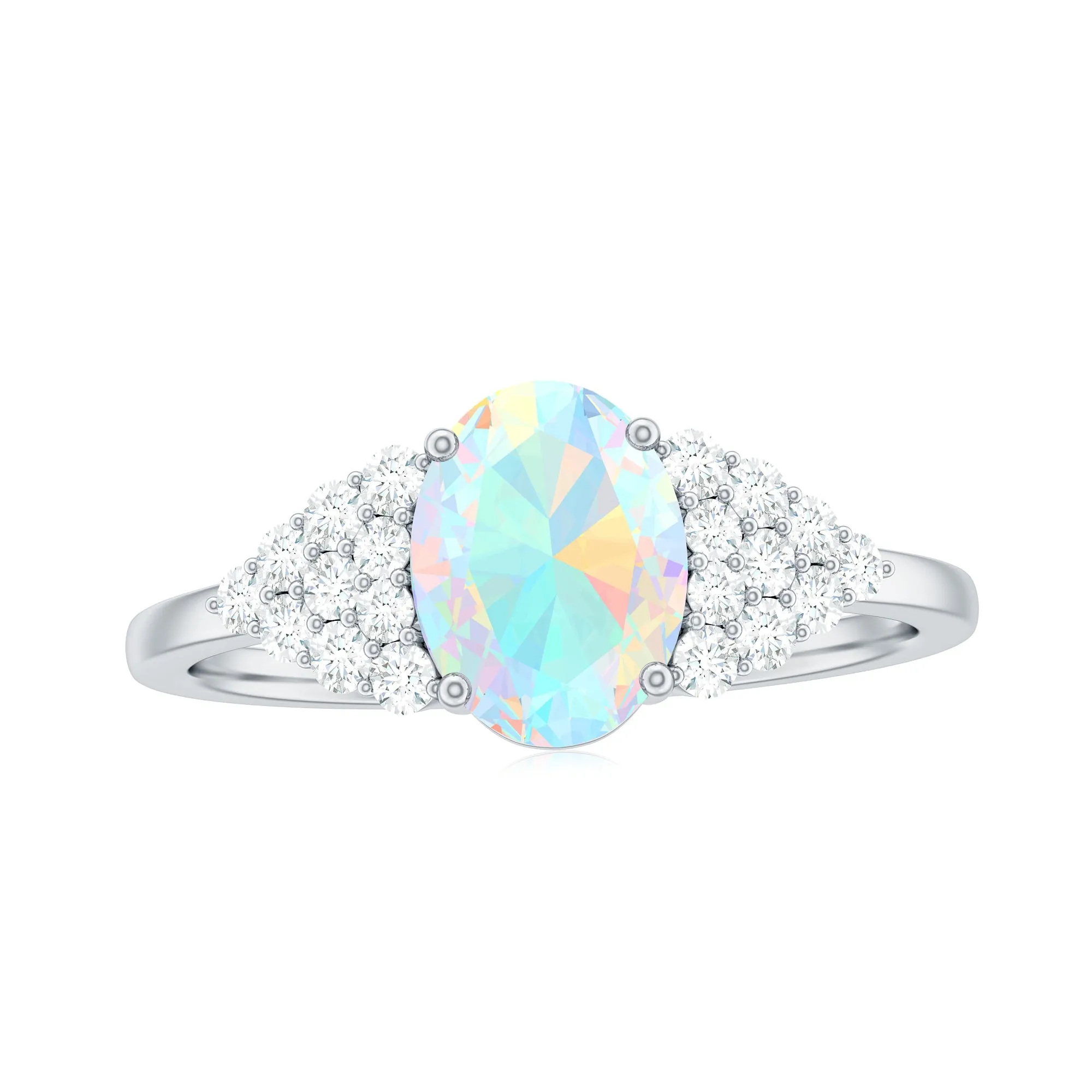 1.75 CT Oval Cut Ethiopian Opal Solitaire Ring with Diamond Accent