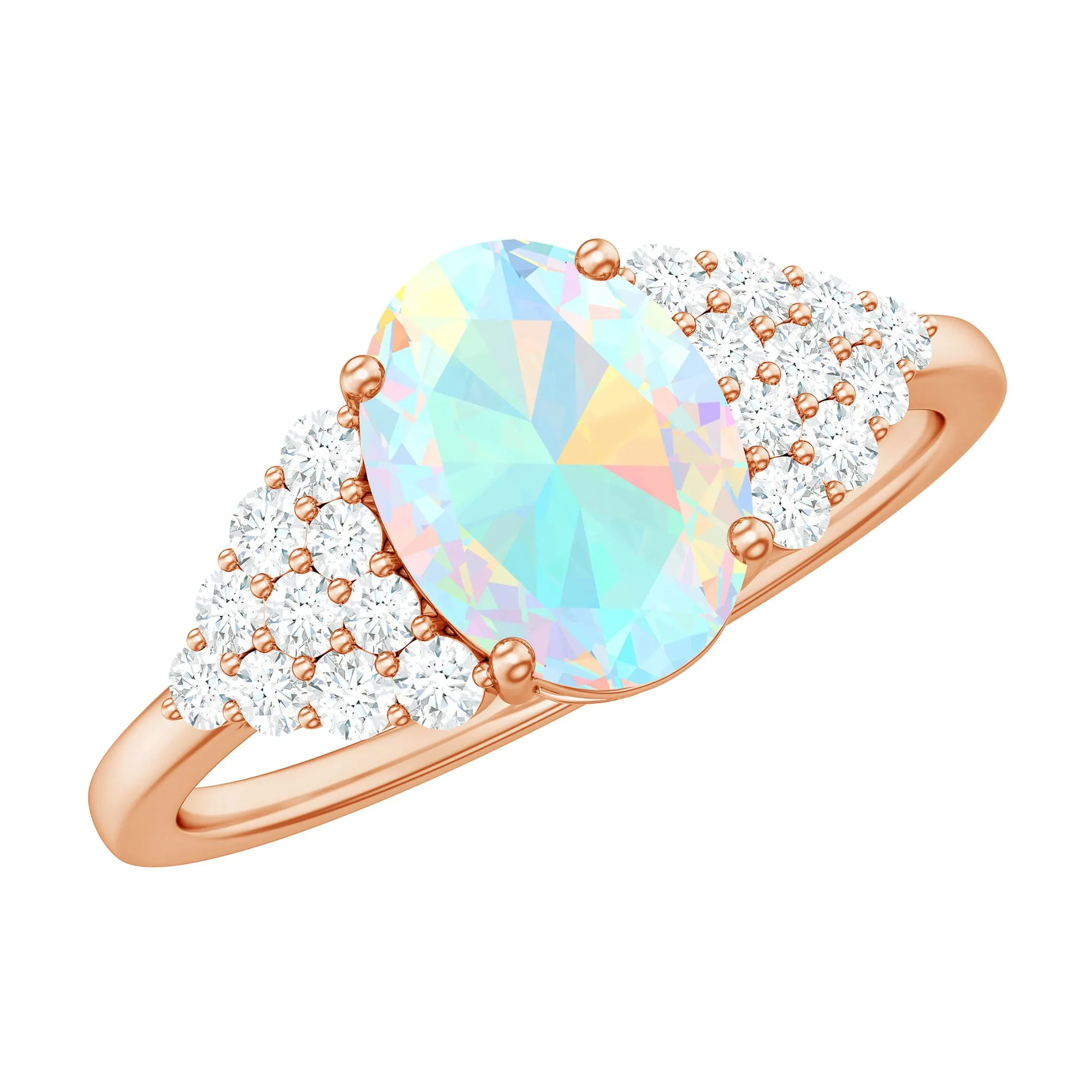 1.75 CT Oval Cut Ethiopian Opal Solitaire Ring with Diamond Accent