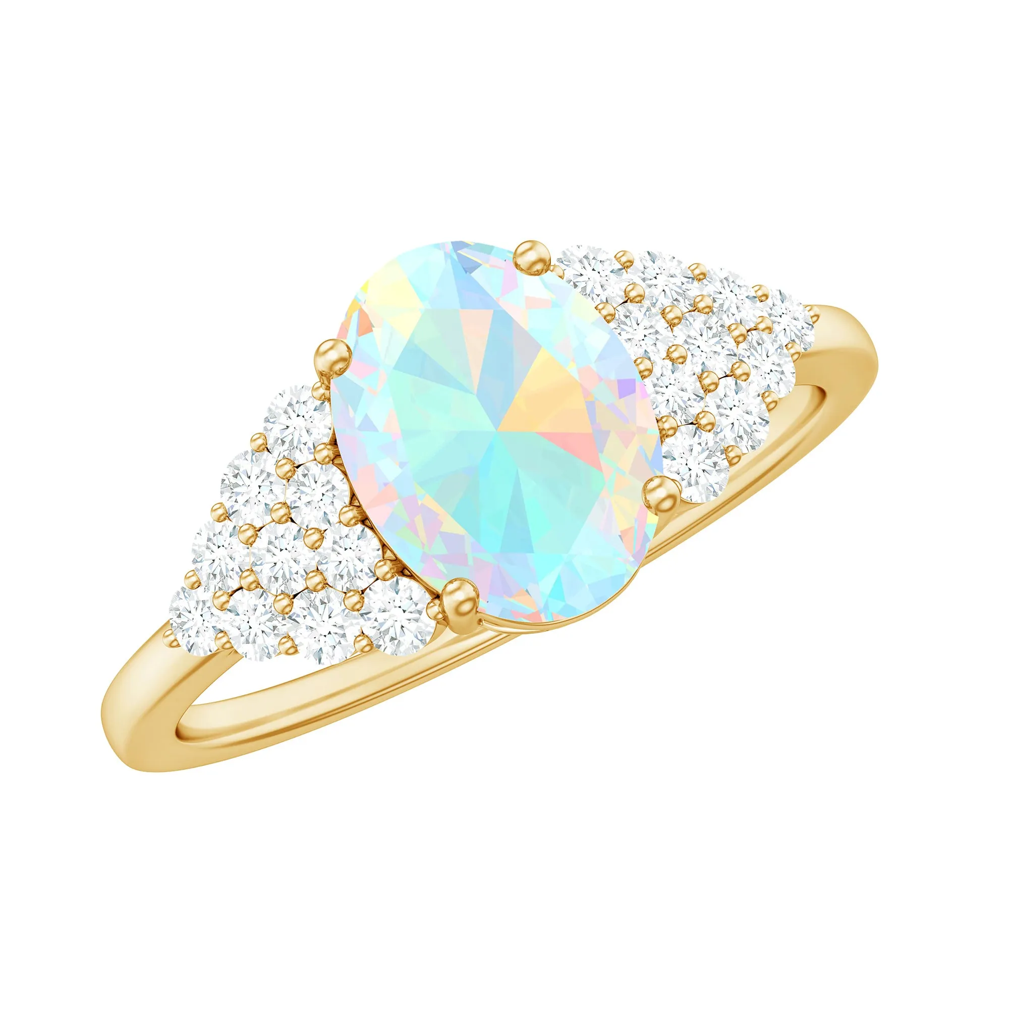 1.75 CT Oval Cut Ethiopian Opal Solitaire Ring with Diamond Accent