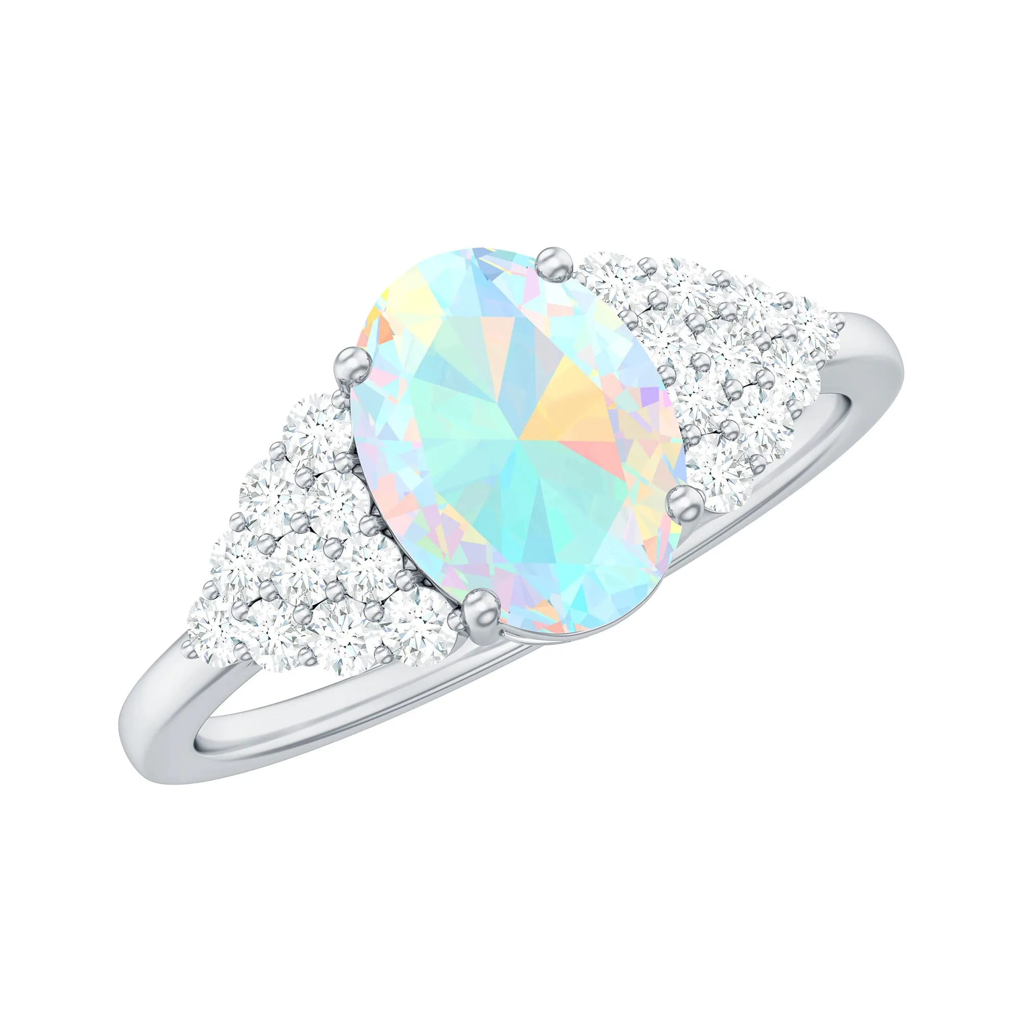 1.75 CT Oval Cut Ethiopian Opal Solitaire Ring with Diamond Accent