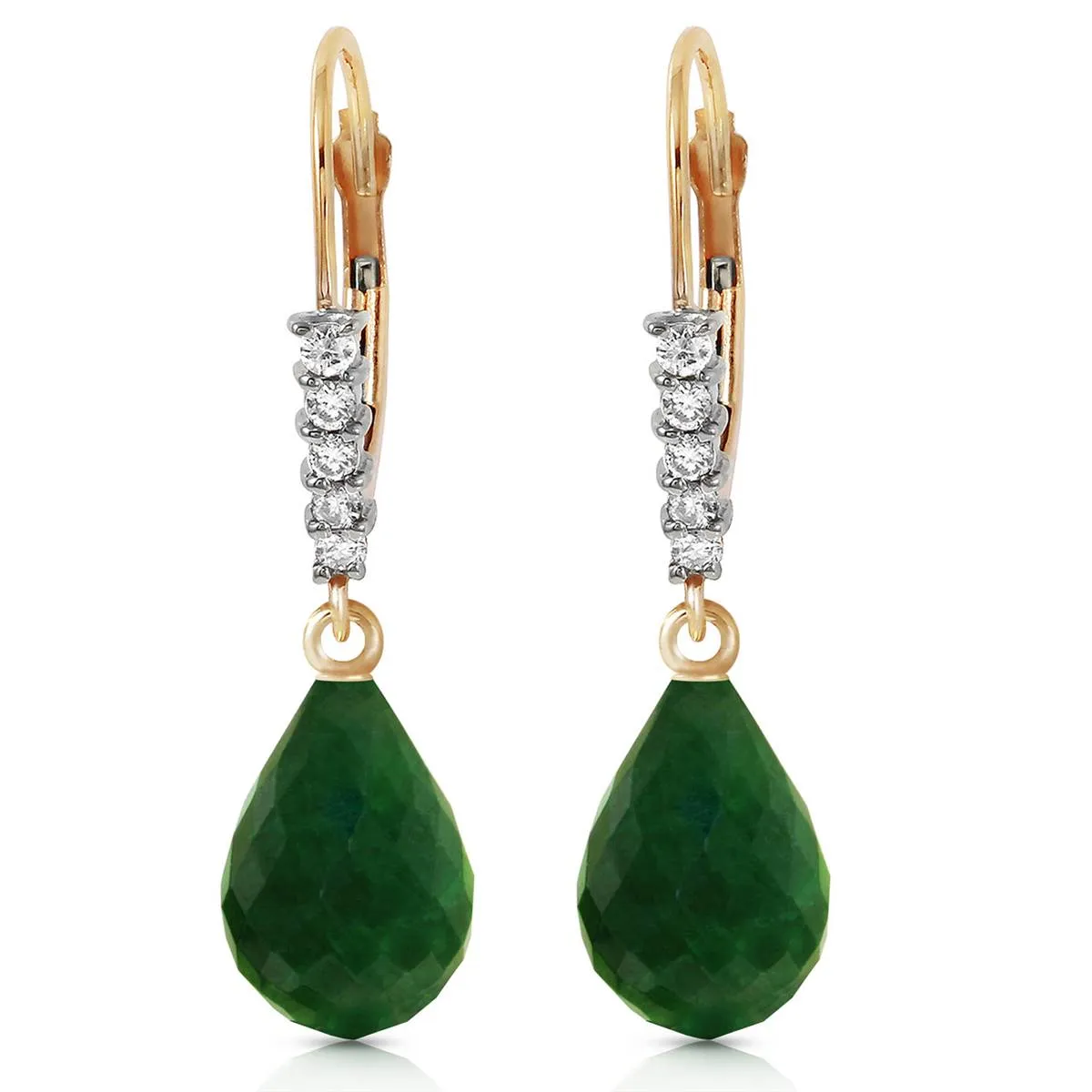 17.75 Carat 14K Solid Yellow Gold Leverback Earrings Natural Diamond Emerald