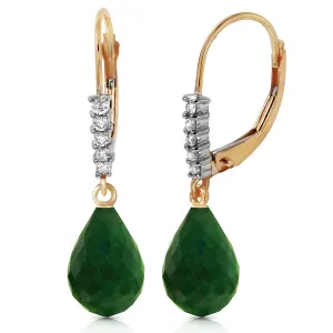 17.75 Carat 14K Solid Yellow Gold Leverback Earrings Natural Diamond Emerald