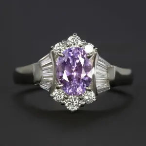 1.85ct PINK PURPLE SAPPHIRE DIAMOND COCKTAIL RING PLATINUM HALO OVAL NATURAL